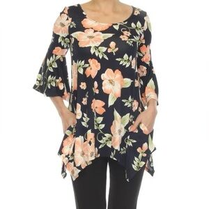 NWT White Mark floral tunic navy blue and peach size M